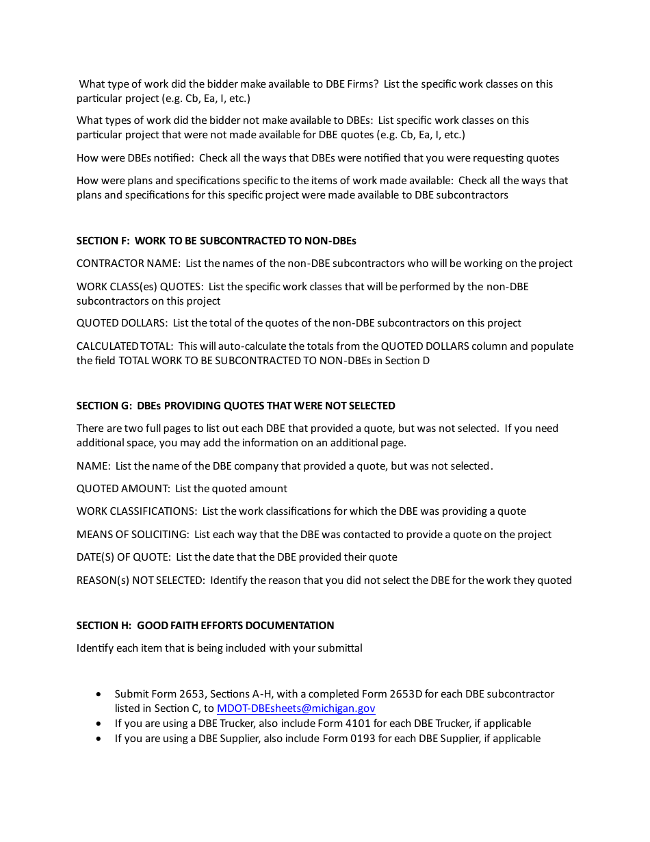 Instructions for Form 2653 Contractor Good Faith Efforts - Michigan, Page 3
