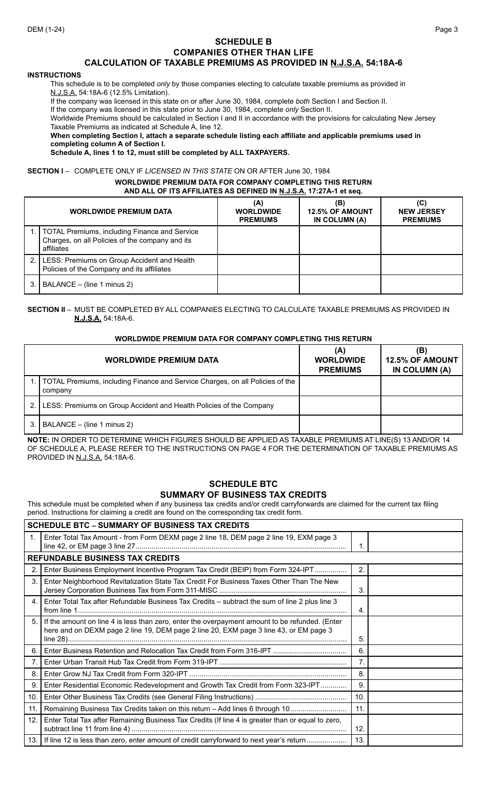 Form DEM Domestic Companies Other Than Life - New Jersey, Page 3