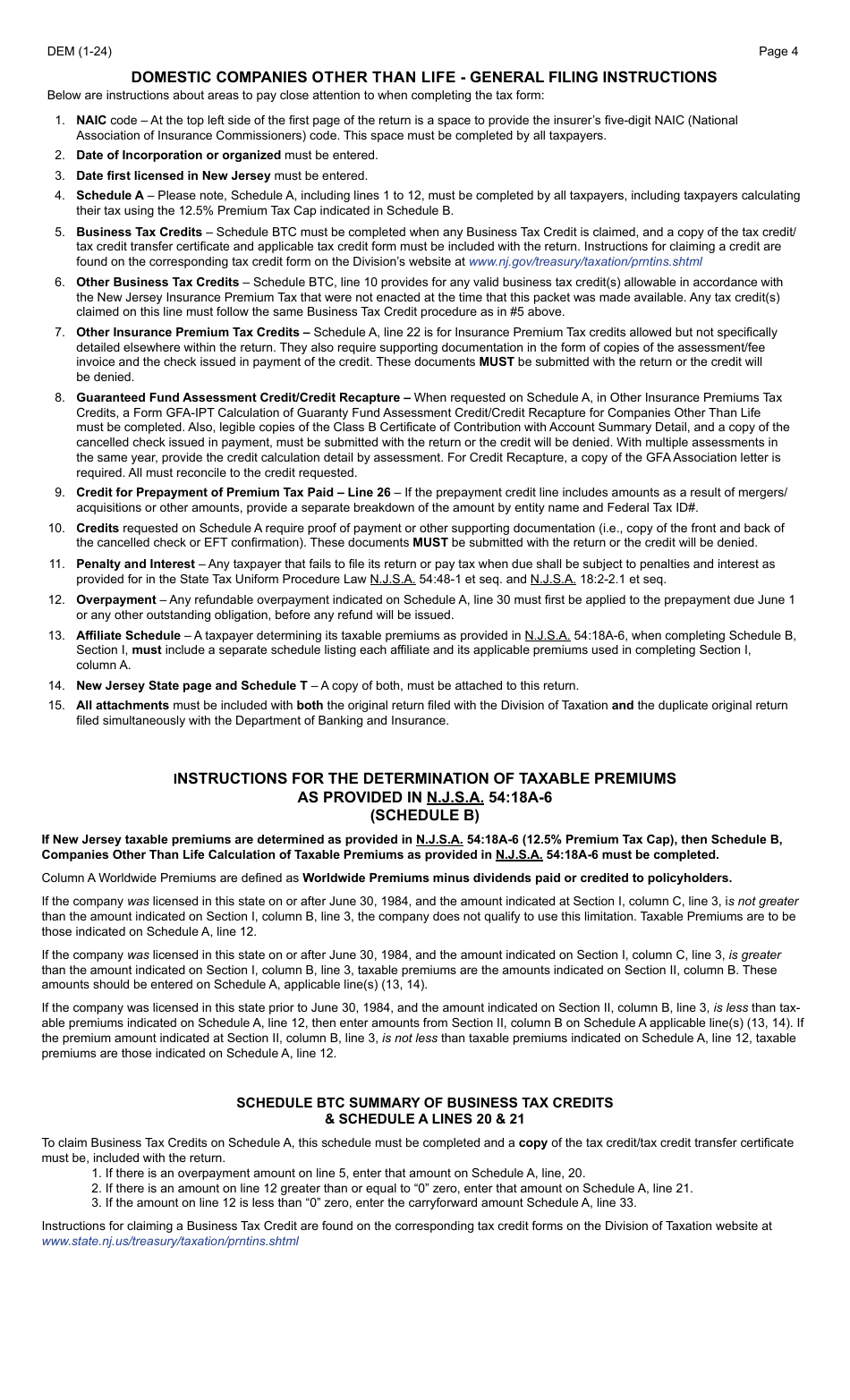 Form DEM Domestic Companies Other Than Life - New Jersey, Page 4