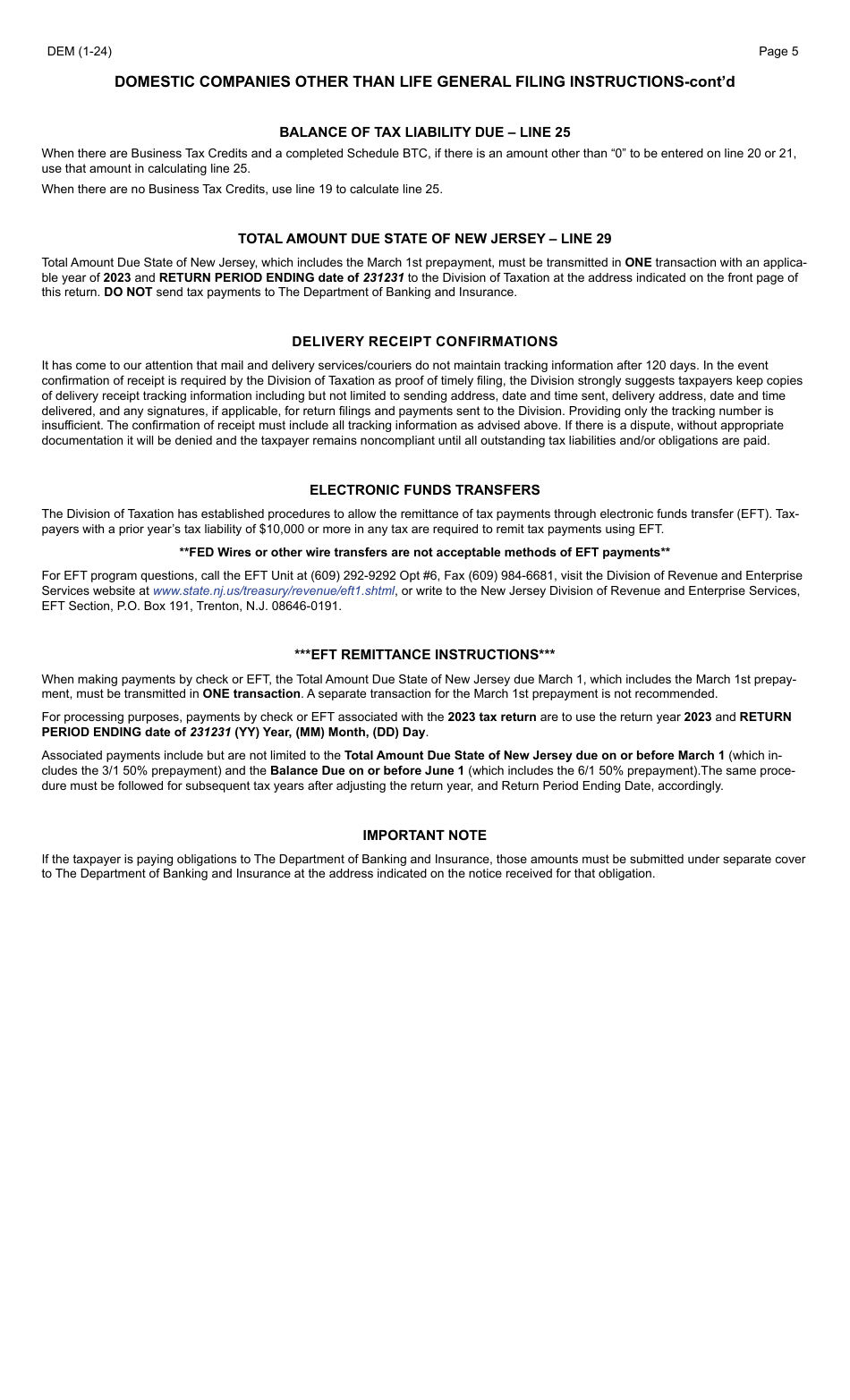 Form DEM Domestic Companies Other Than Life - New Jersey, Page 5