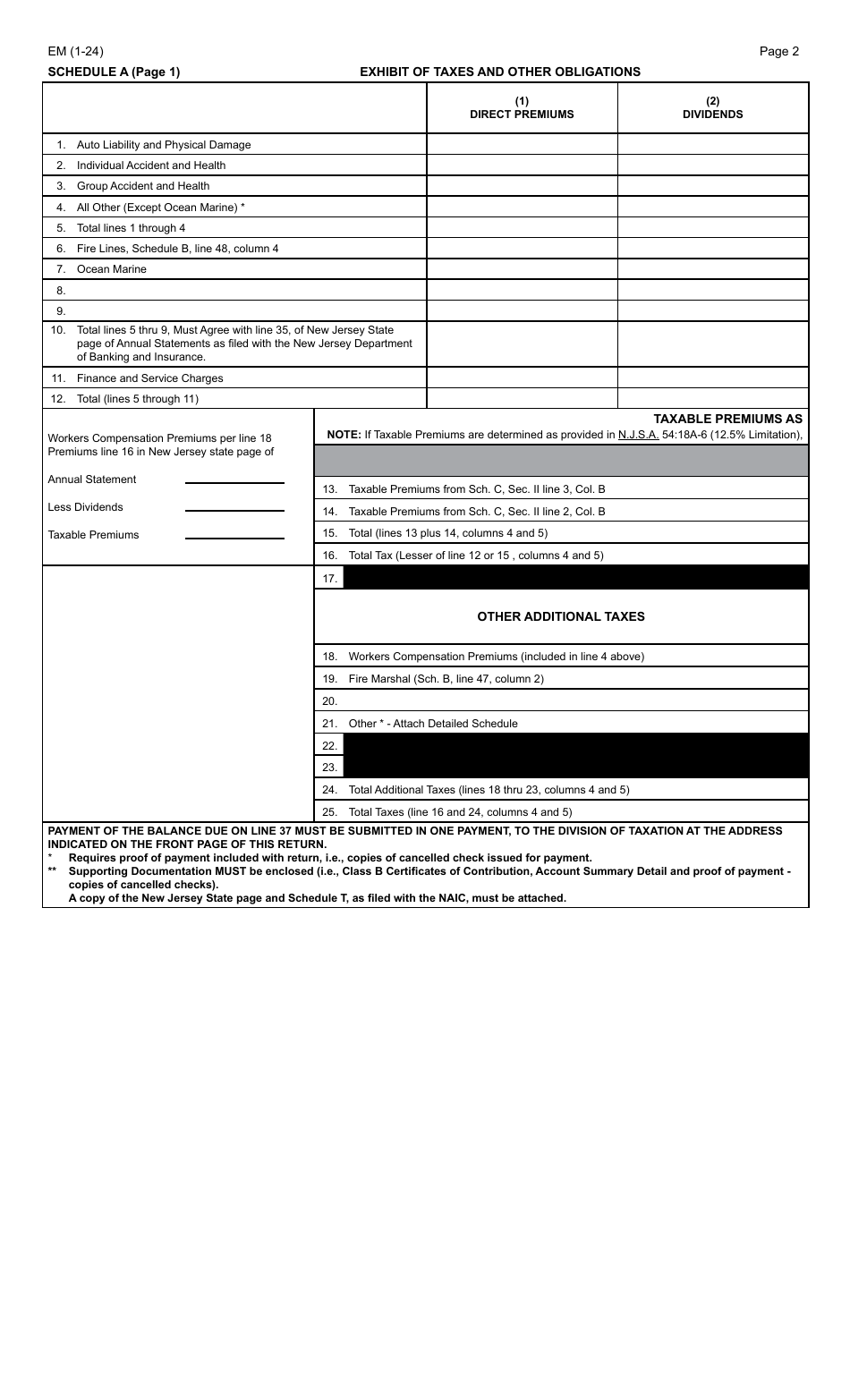 Form EM Foreign or Alien Companies Other Than Life - New Jersey, Page 2