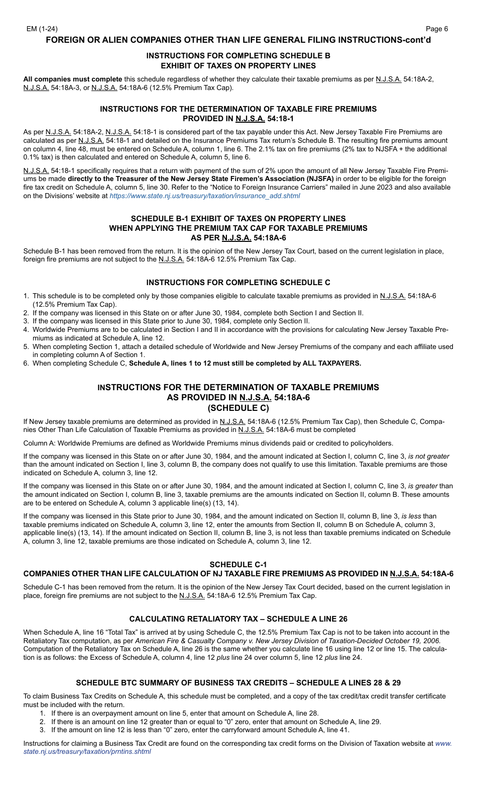 Form EM Foreign or Alien Companies Other Than Life - New Jersey, Page 6
