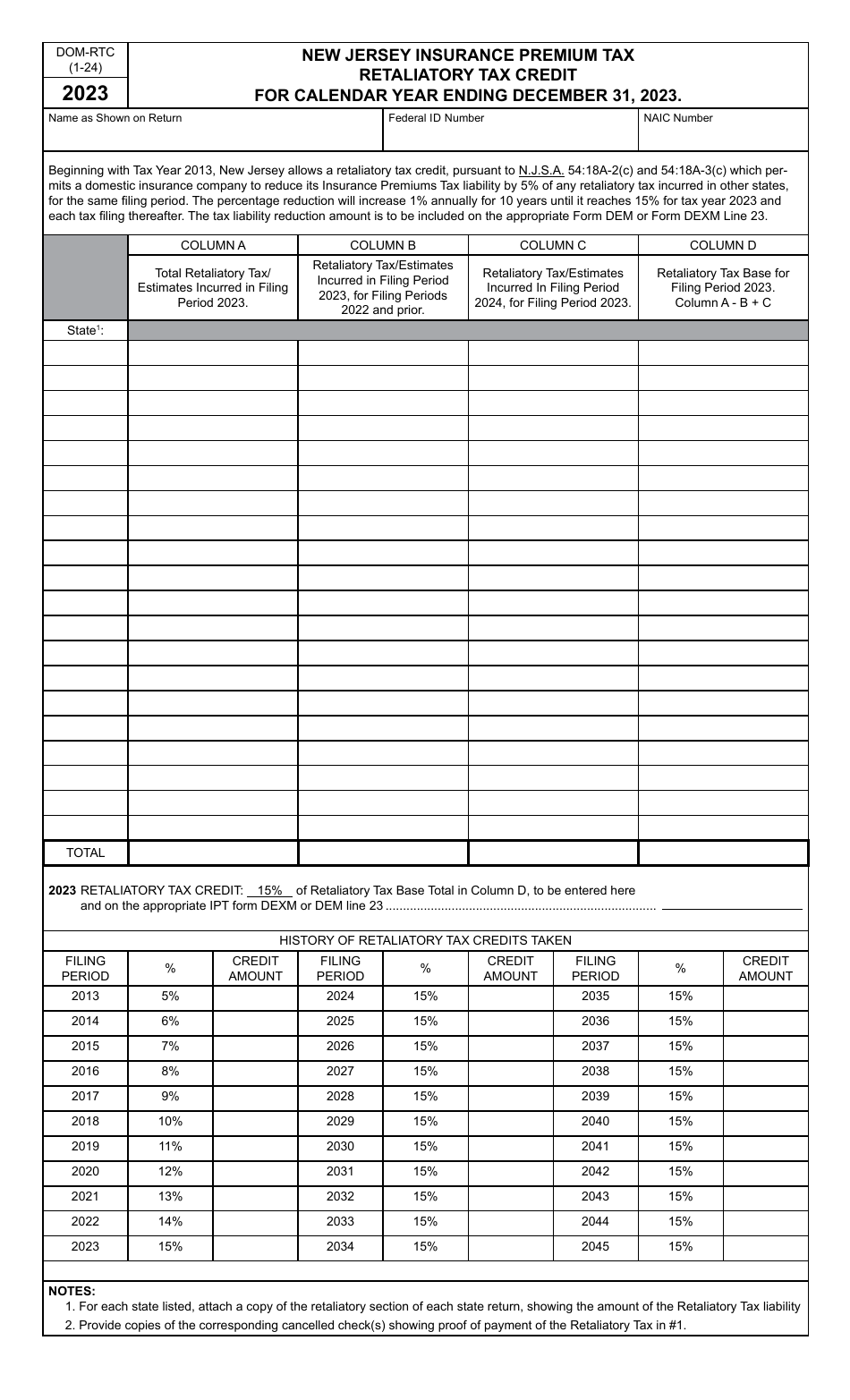 Rtc Form.pdf Form DOM-RTC Download Fillable PDF or Fill Online Retaliatory Tax ...