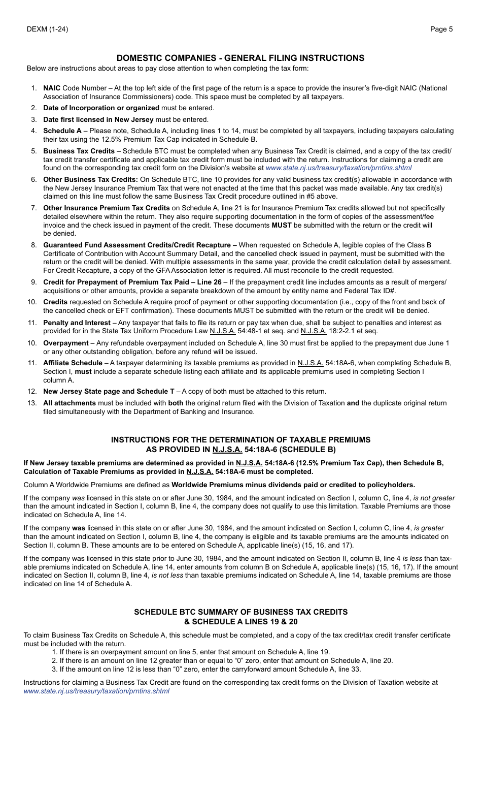 Form DEXM Domestic Companies - New Jersey, Page 5