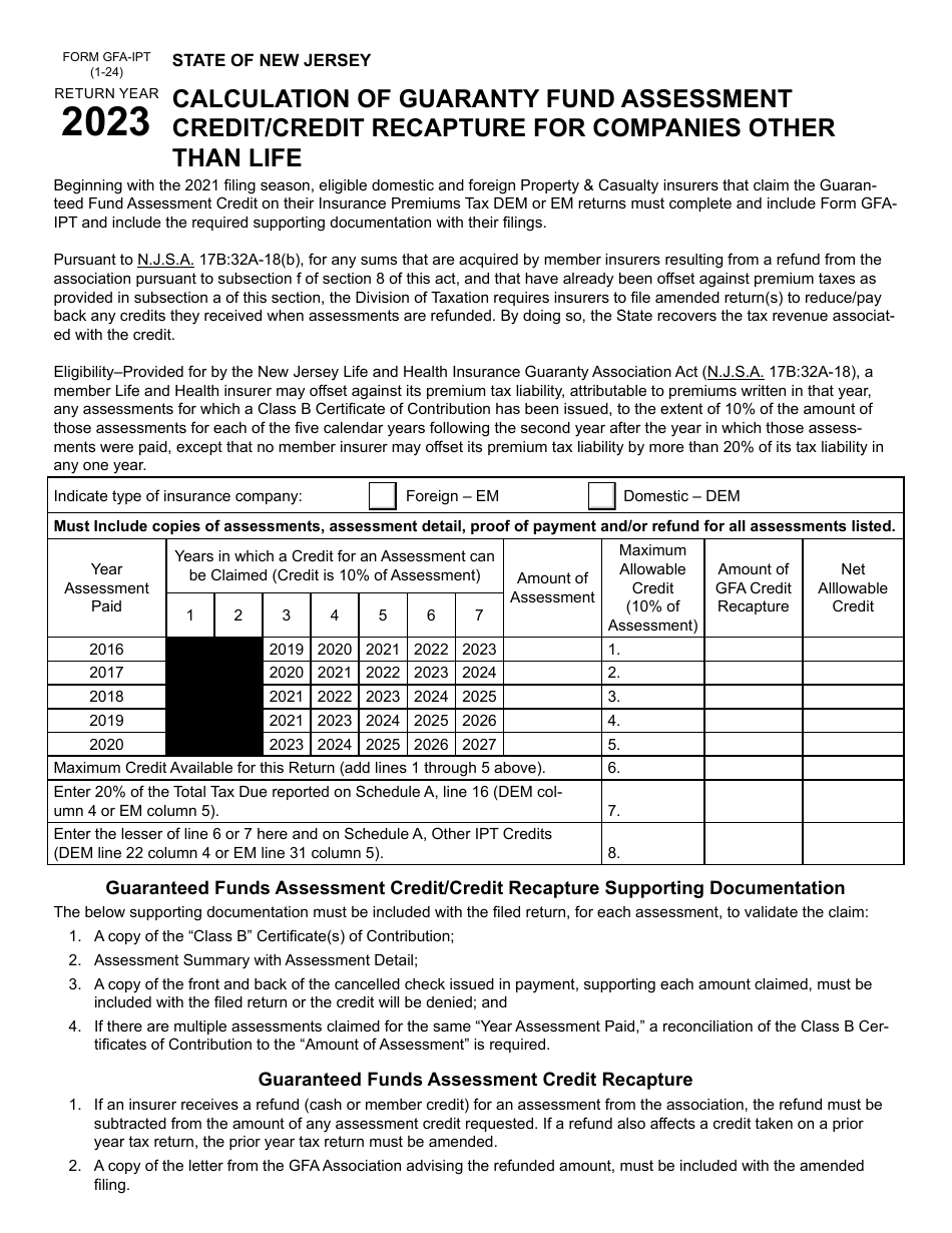 Form GFA-IPT Download Fillable PDF or Fill Online Calculation of ...