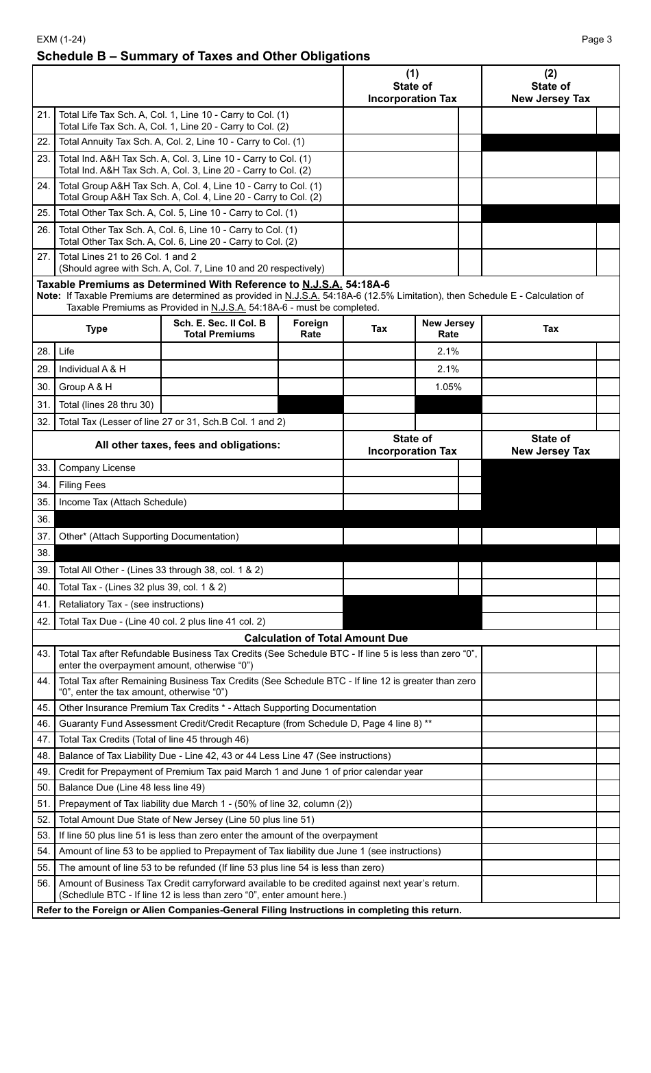 Form EXM Foreign or Alien Companies - New Jersey, Page 3