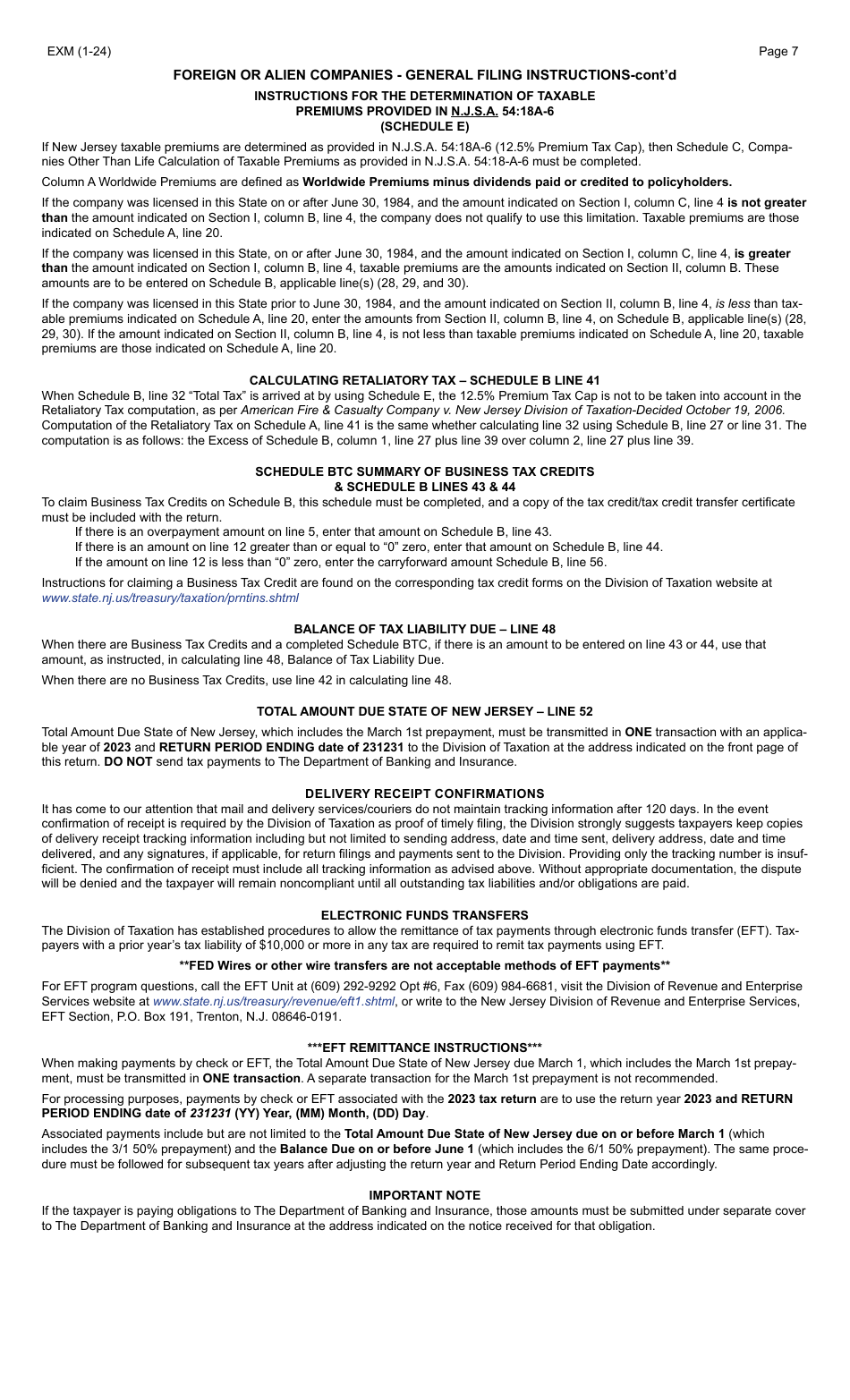 Form EXM Foreign or Alien Companies - New Jersey, Page 7