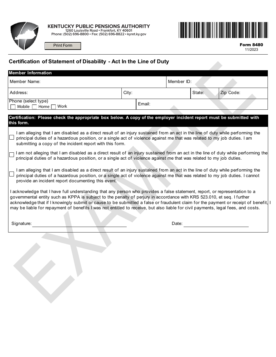 Form 8480 Fill Out, Sign Online and Download Printable PDF, Kentucky