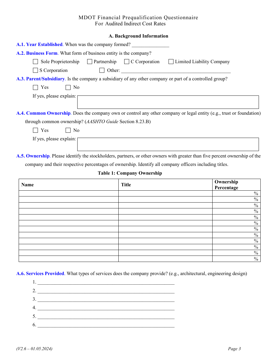 Mdot Financial Prequalification Questionnaire for Audited Indirect Cost Rates - Michigan, Page 12