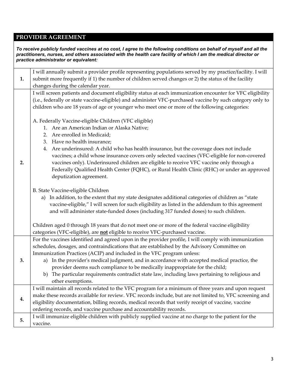 Vaccines for Children Program Provider Agreement - Florida, Page 3
