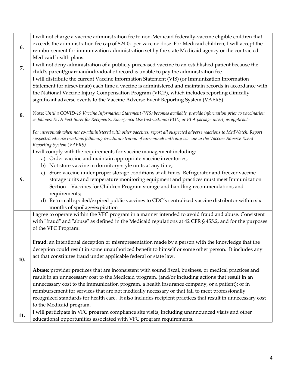 Vaccines for Children Program Provider Agreement - Florida, Page 4