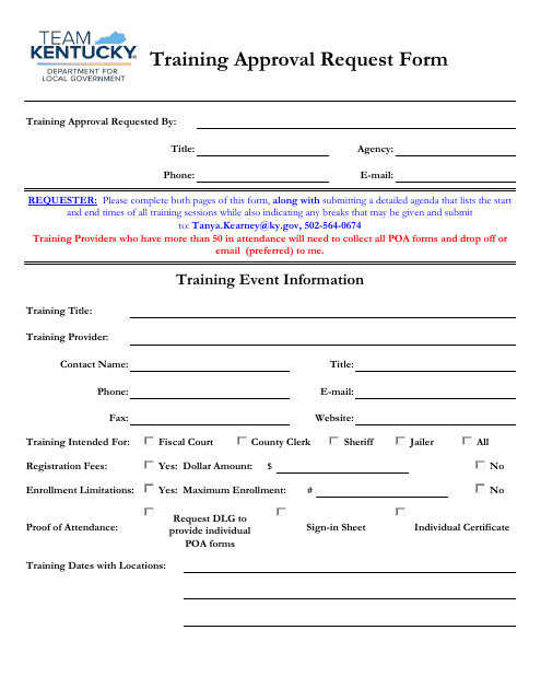 Training Approval Request Form - Kentucky Download Pdf