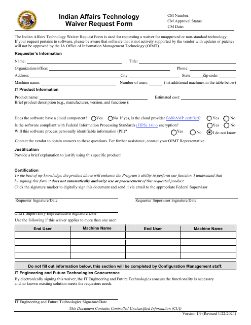 Indian Affairs Technology Waiver Request Form