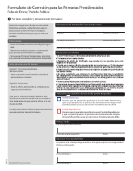 Formulario De Correcion Para Las Primarias Presidenciales - Falta De Firma/Partido Politico - Washington (Spanish)
