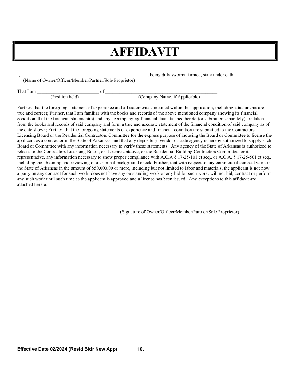 Residential Builders New Application - Arkansas, Page 10