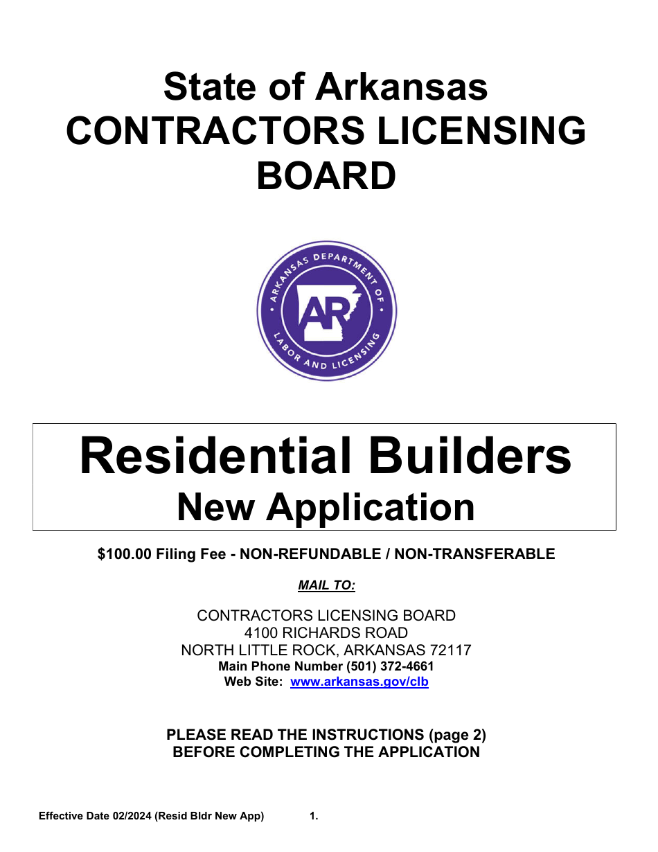 Residential Builders New Application - Arkansas, Page 1