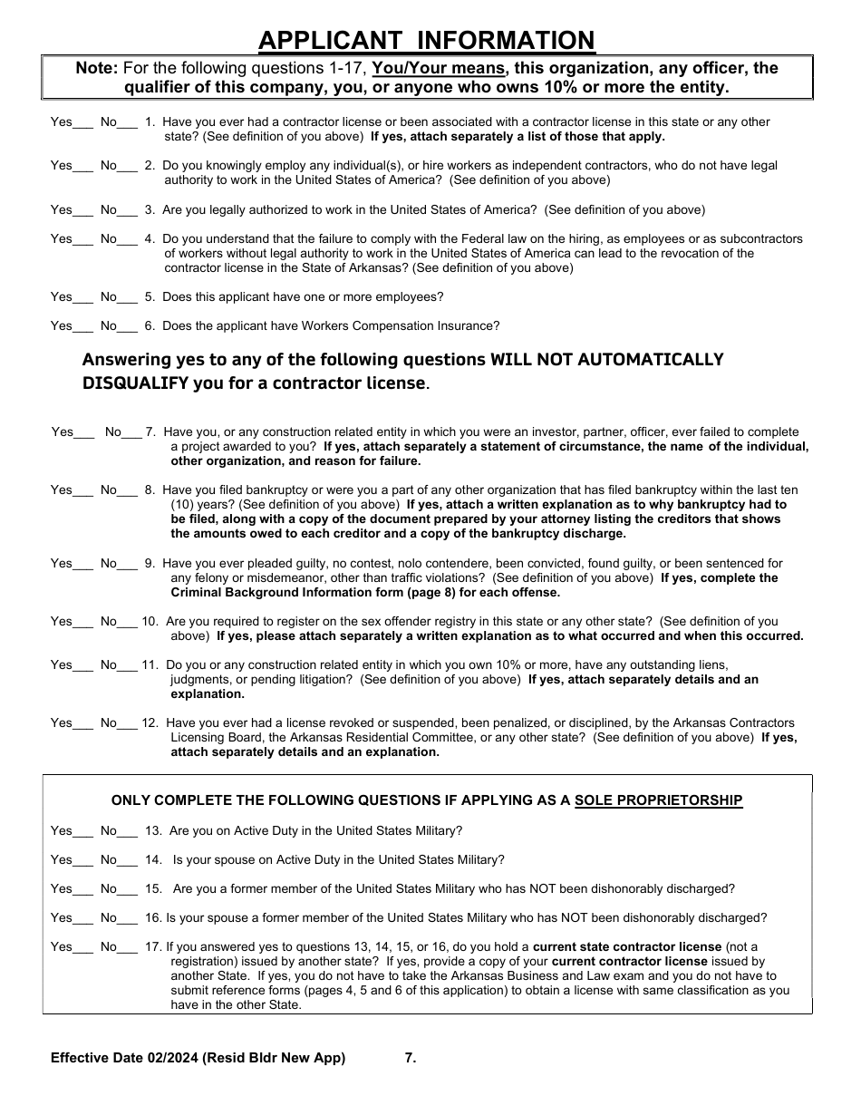 Residential Builders New Application - Arkansas, Page 7