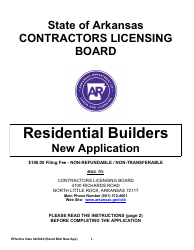 Document preview: Residential Builders New Application - Arkansas