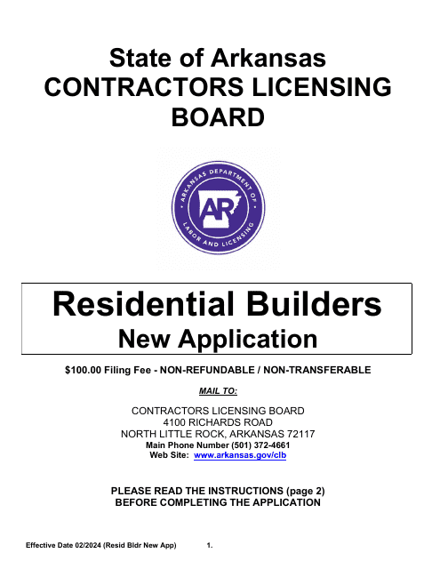 Residential Builders New Application - Arkansas