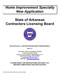 Document preview: Home Improvement Specialty New Application - Arkansas