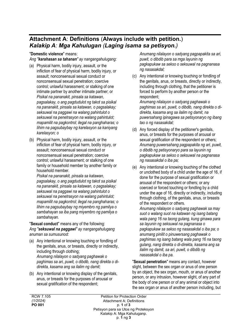 Form PO001 Petition for Protection Order - Washington (English / Tagalog), Page 24