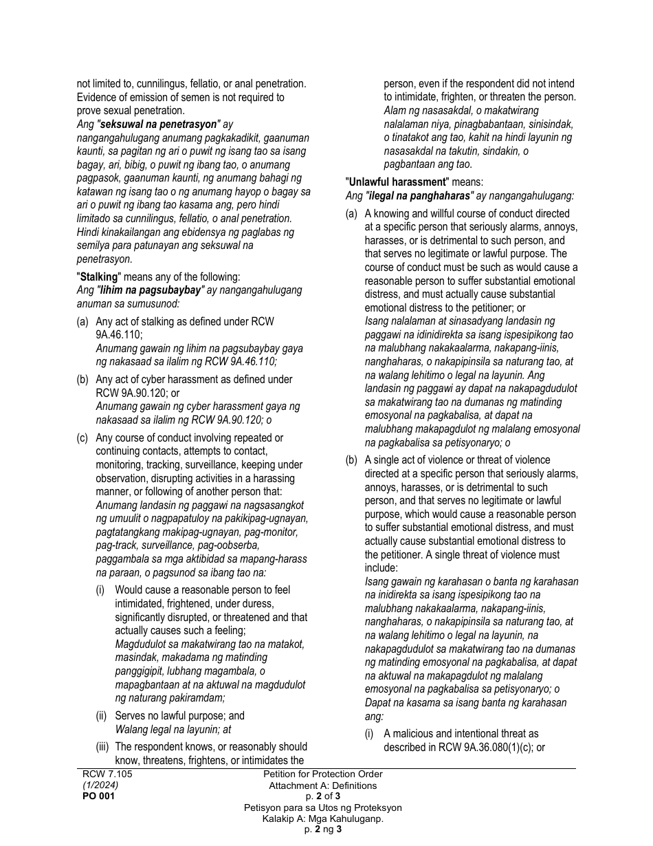 Form PO001 Petition for Protection Order - Washington (English / Tagalog), Page 25