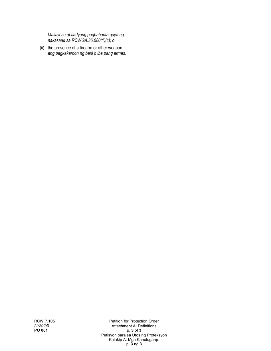 Form PO001 Petition for Protection Order - Washington (English / Tagalog), Page 26