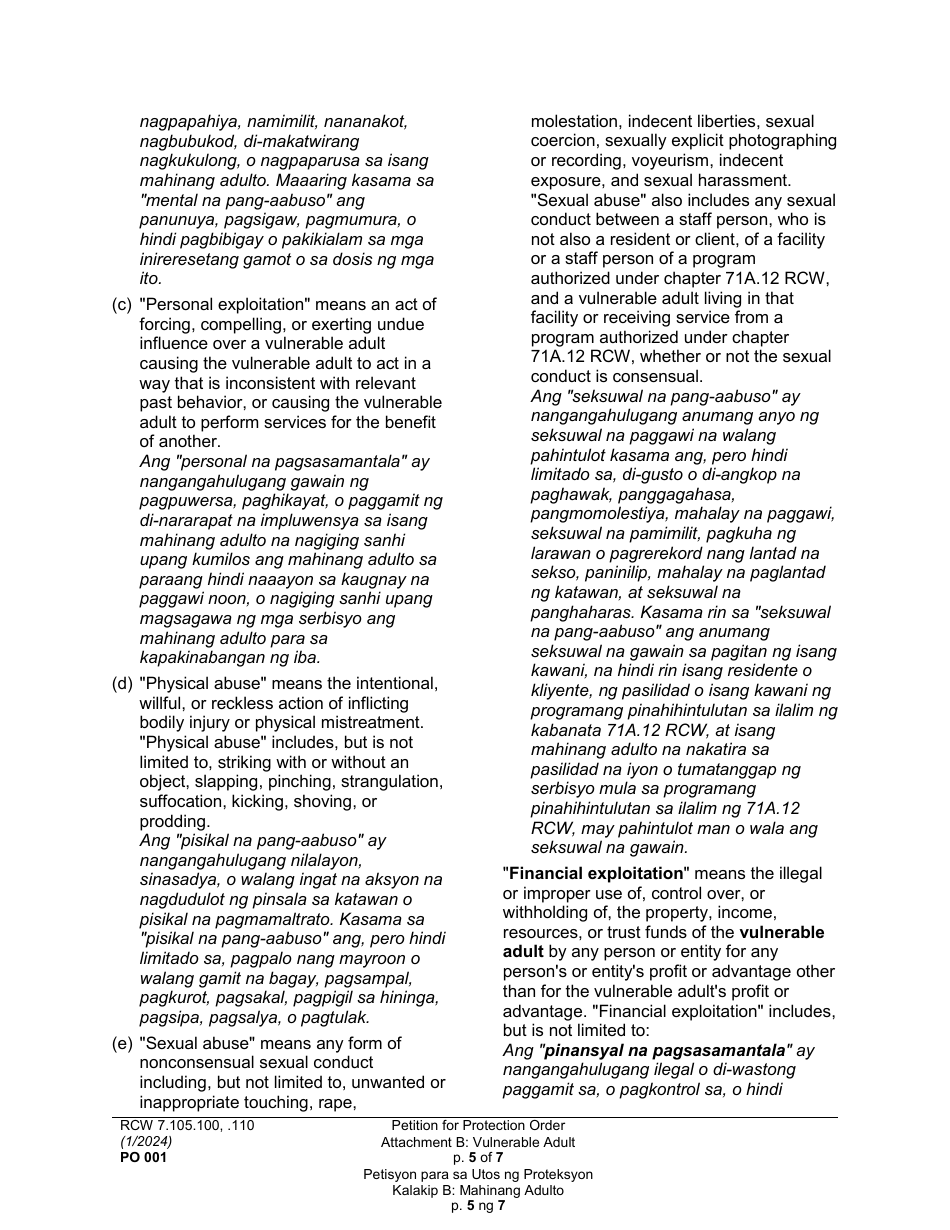 Form PO001 Petition for Protection Order - Washington (English / Tagalog), Page 31