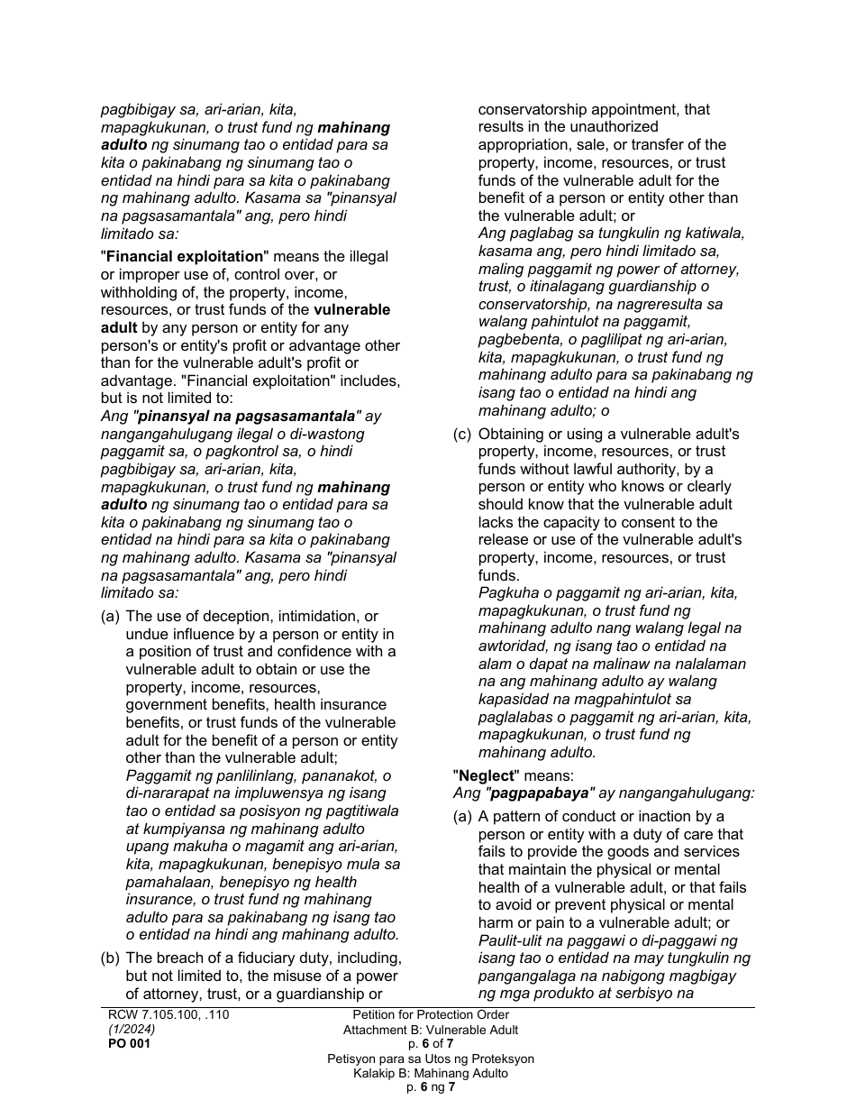 Form PO001 Petition for Protection Order - Washington (English / Tagalog), Page 32