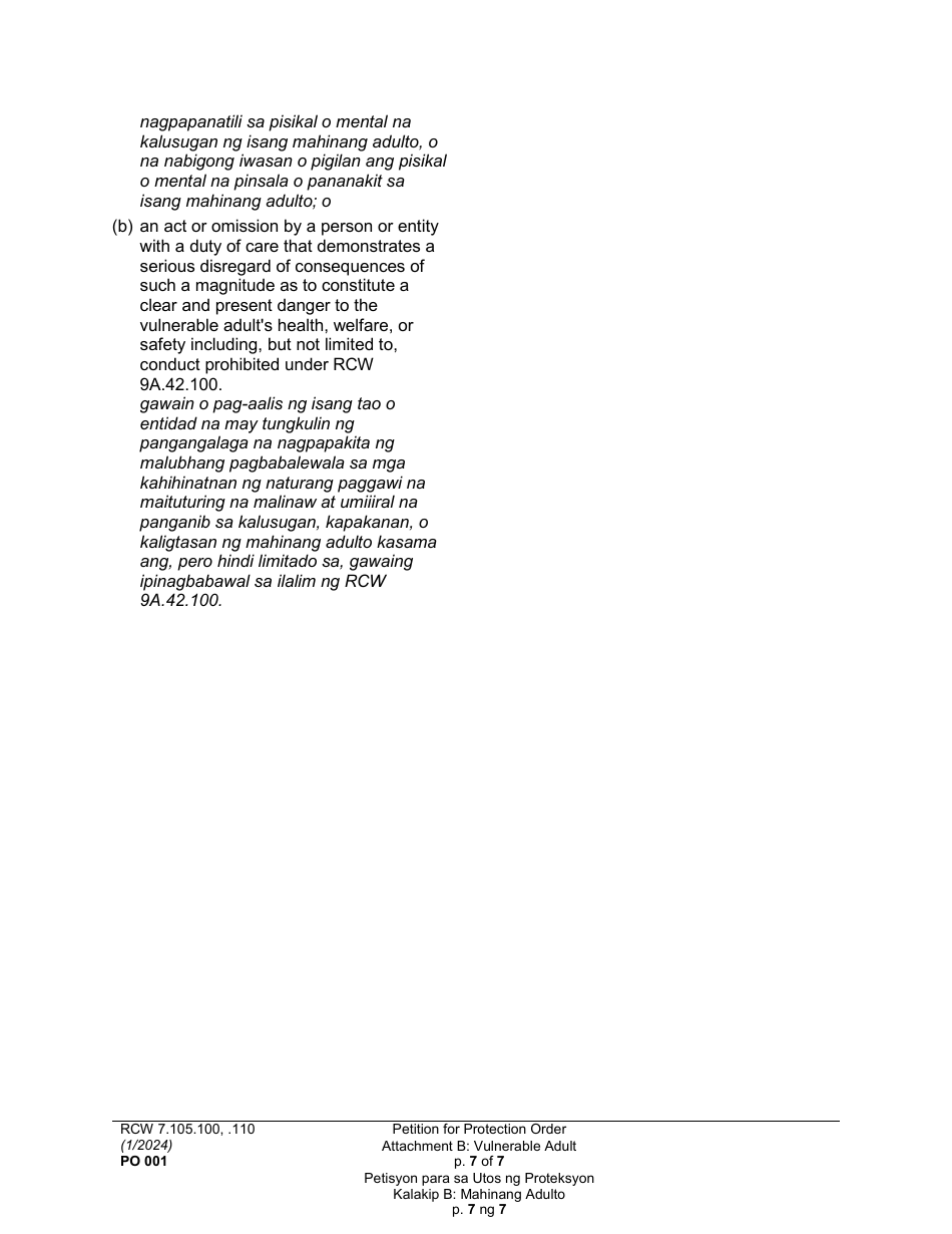 Form PO001 Petition for Protection Order - Washington (English / Tagalog), Page 33