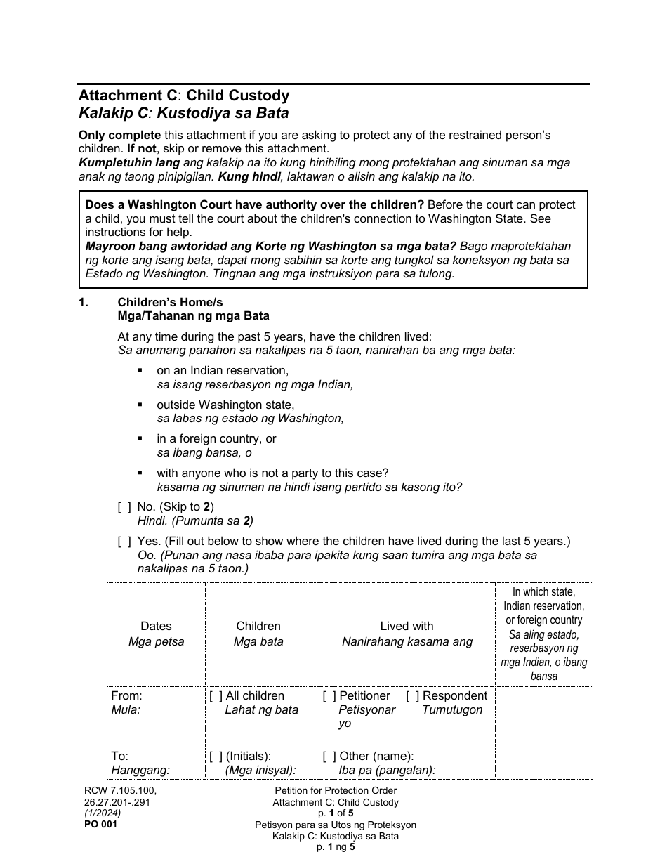 Form PO001 Petition for Protection Order - Washington (English / Tagalog), Page 34