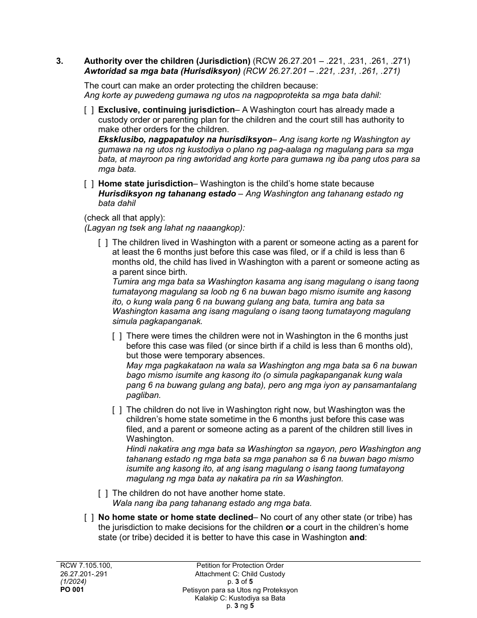 Form PO001 Petition for Protection Order - Washington (English / Tagalog), Page 36