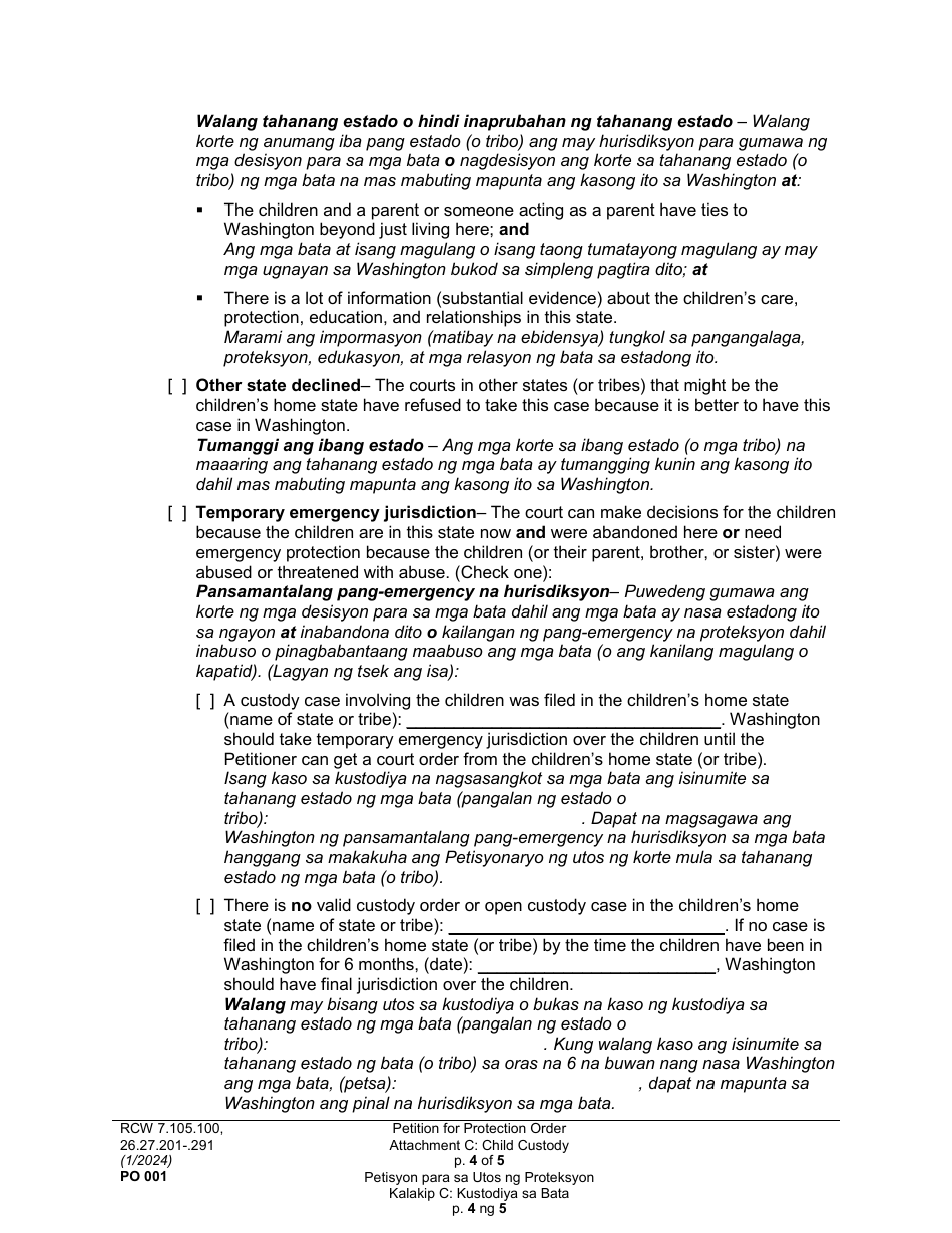 Form PO001 Petition for Protection Order - Washington (English / Tagalog), Page 37