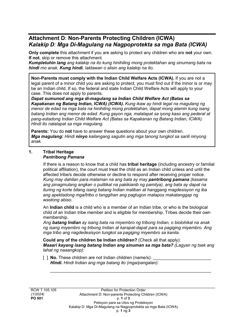 Form PO001 Petition for Protection Order - Washington (English / Tagalog), Page 39