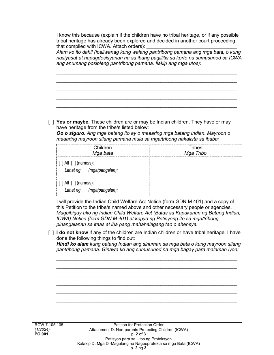 Form PO001 Petition for Protection Order - Washington (English / Tagalog), Page 40