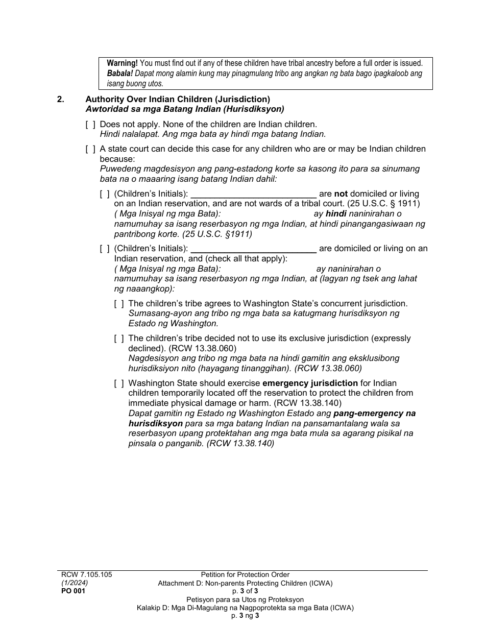Form PO001 Petition for Protection Order - Washington (English / Tagalog), Page 41
