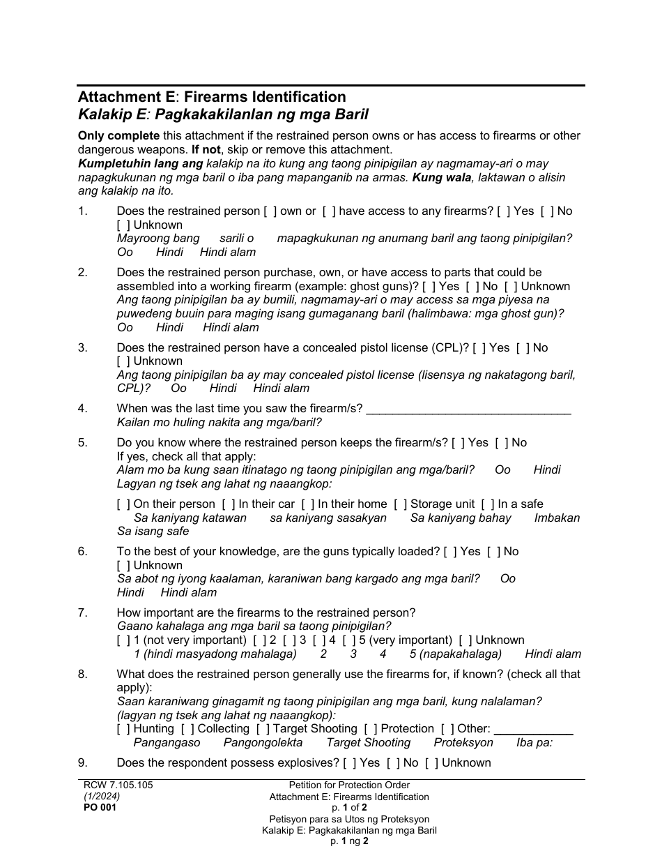 Form PO001 Petition for Protection Order - Washington (English / Tagalog), Page 42