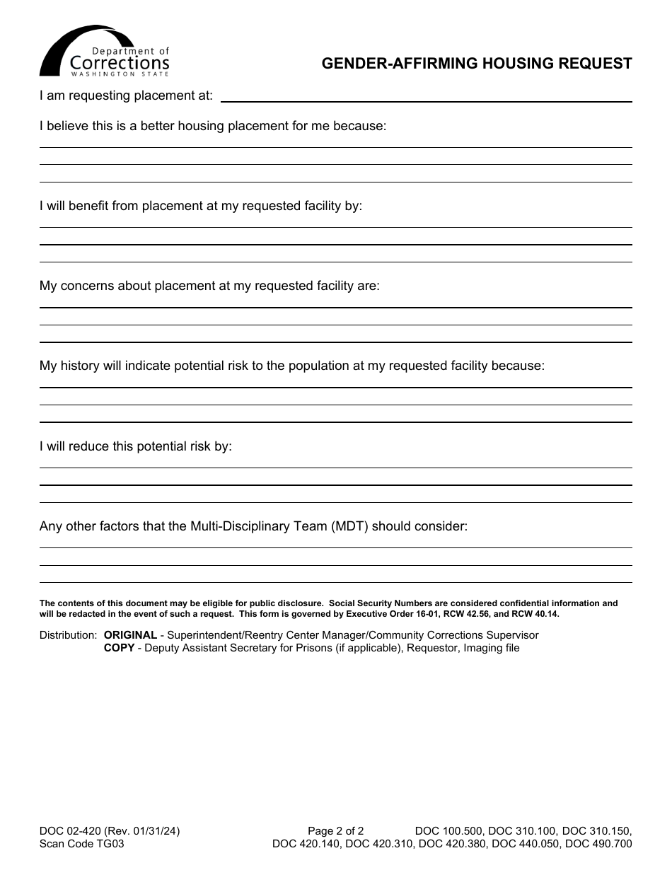 Form DOC02-420 Preferences Request - Washington, Page 2