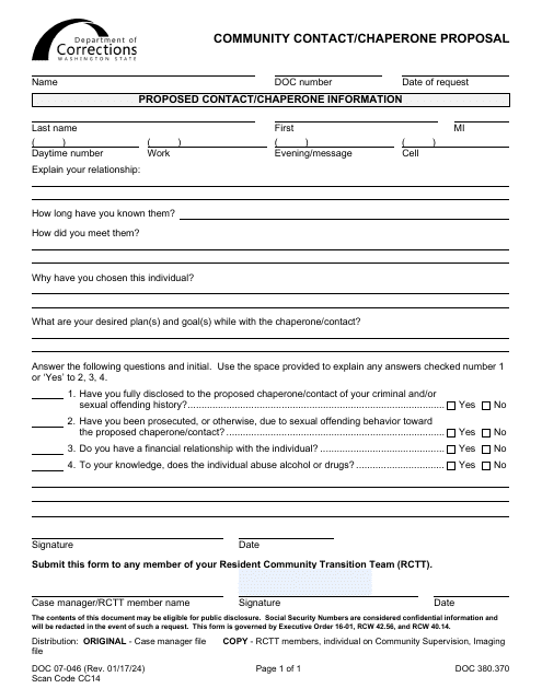 Form DOC07-046 Community Contact/Chaperone Proposal - Washington