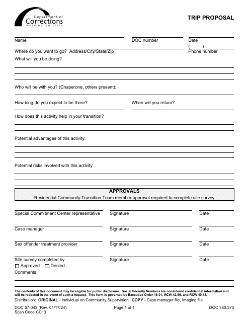 Form DOC07-043 Trip Proposal - Washington