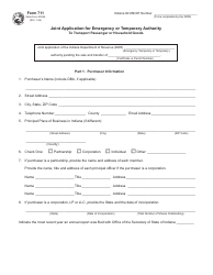 Form 711 (State Form 50226) Joint Application for Emergency or Temporary Authority to Transport Passenger or Household Goods - Indiana
