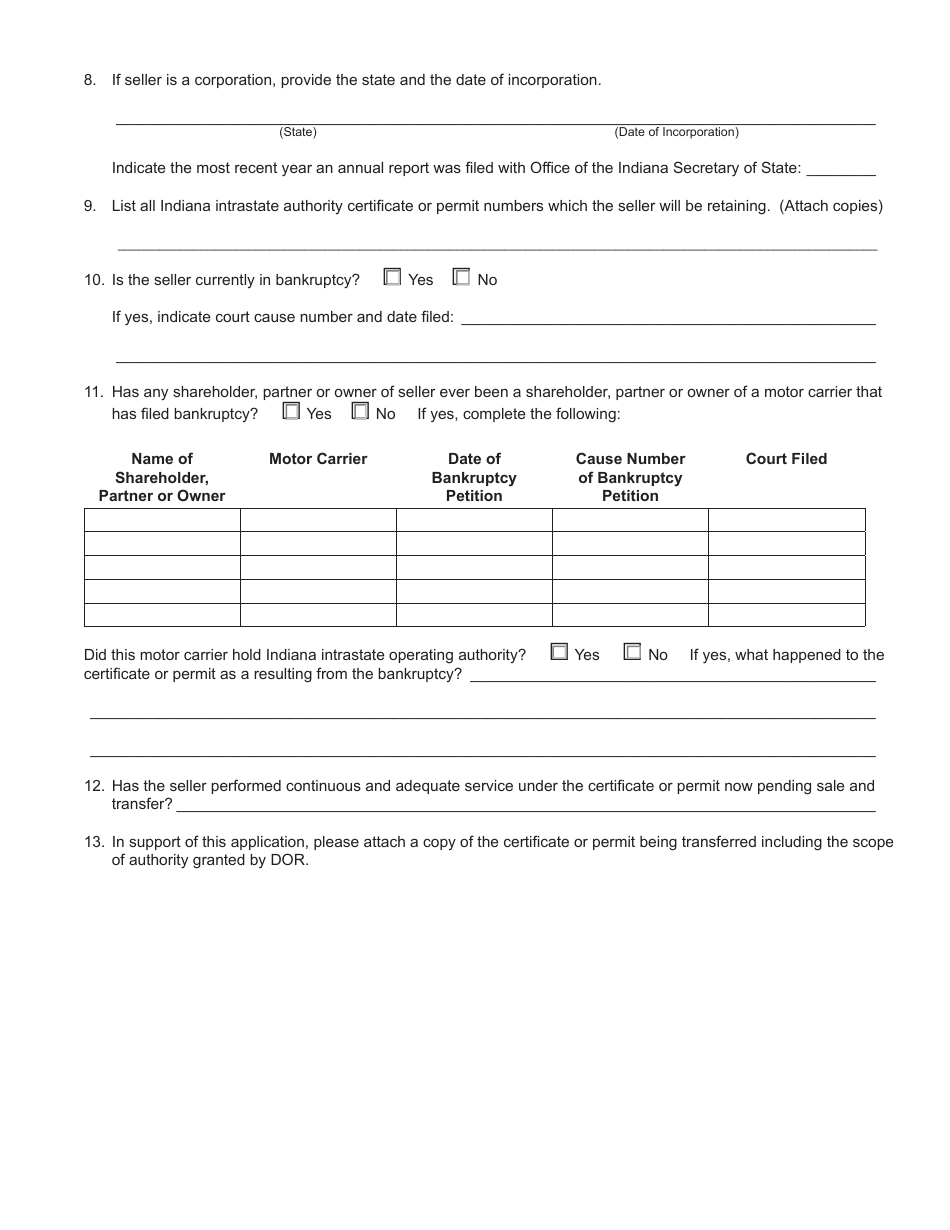 Form 711 (State Form 50226) Joint Application for Emergency or Temporary Authority to Transport Passenger or Household Goods - Indiana, Page 3