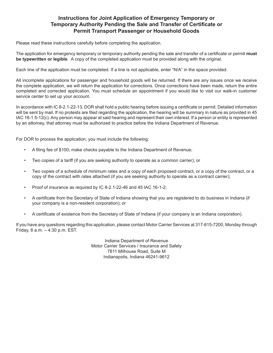 Form 711 (State Form 50226) Joint Application for Emergency or Temporary Authority to Transport Passenger or Household Goods - Indiana, Page 5