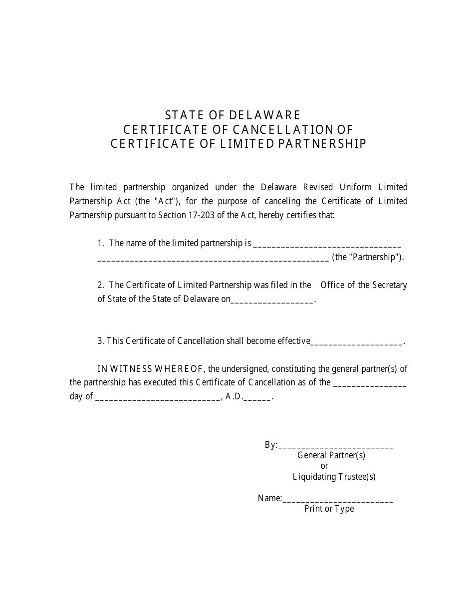 Certificate of Cancellation of Limited Partnership / Foreign Limited Partnership - Delaware, Page 2