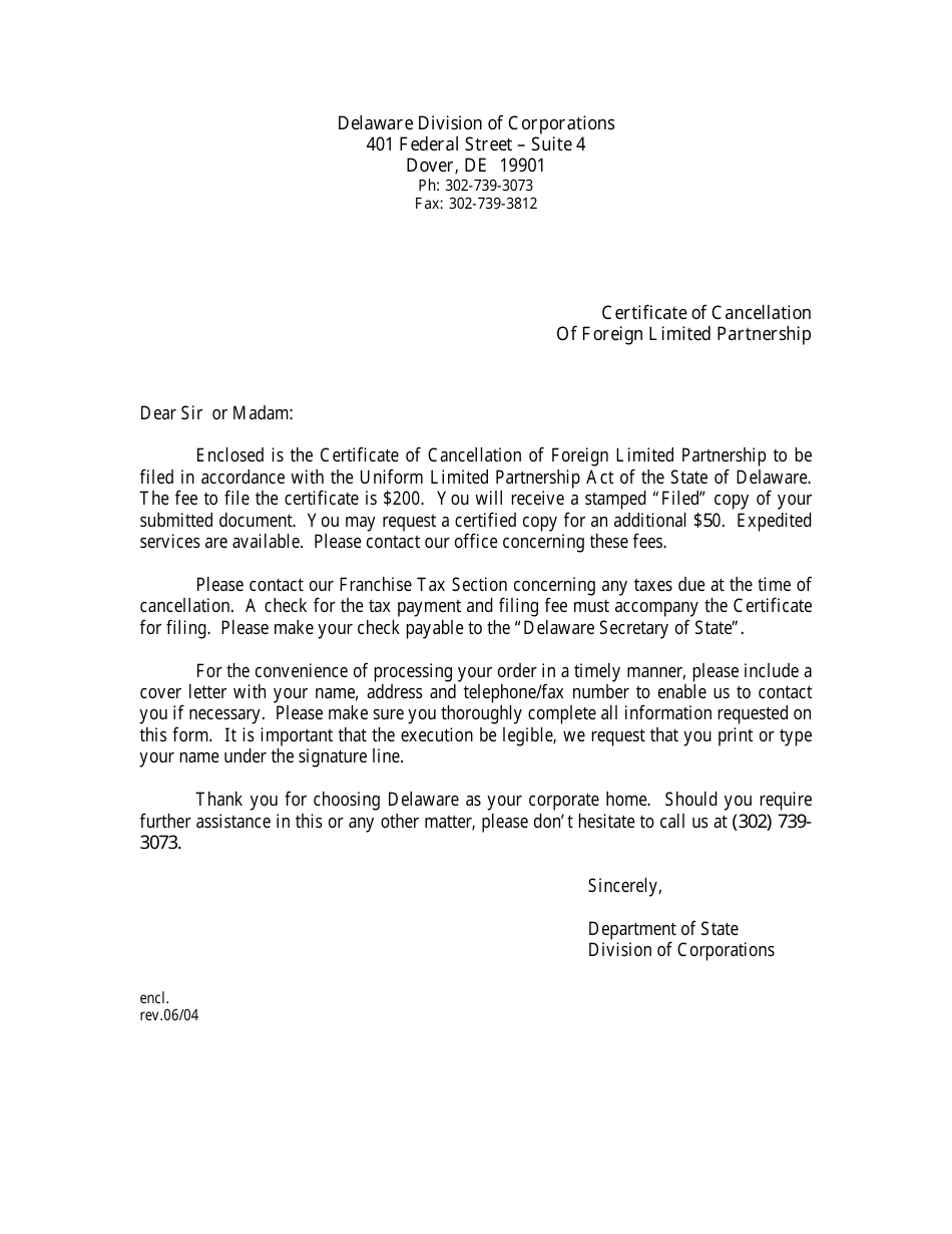 Certificate of Cancellation of Limited Partnership / Foreign Limited Partnership - Delaware, Page 3