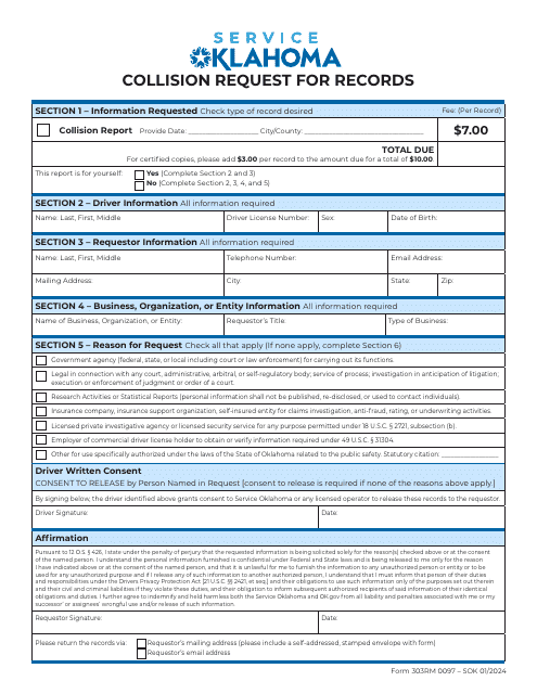Form 303RM Collision Request for Records - Oklahoma