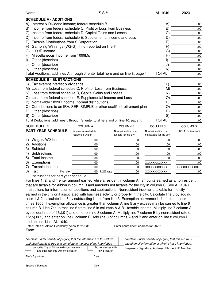 Form AL-1040 Individual Income Tax Return - City of Albion, Michigan, Page 2