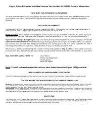 Document preview: Form AL-1040ES Estimated Individual Income Tax Voucher - City of Albion, Michigan, 2024