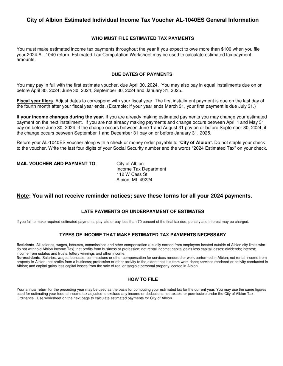 Form AL1040ES Download Fillable PDF or Fill Online Estimated