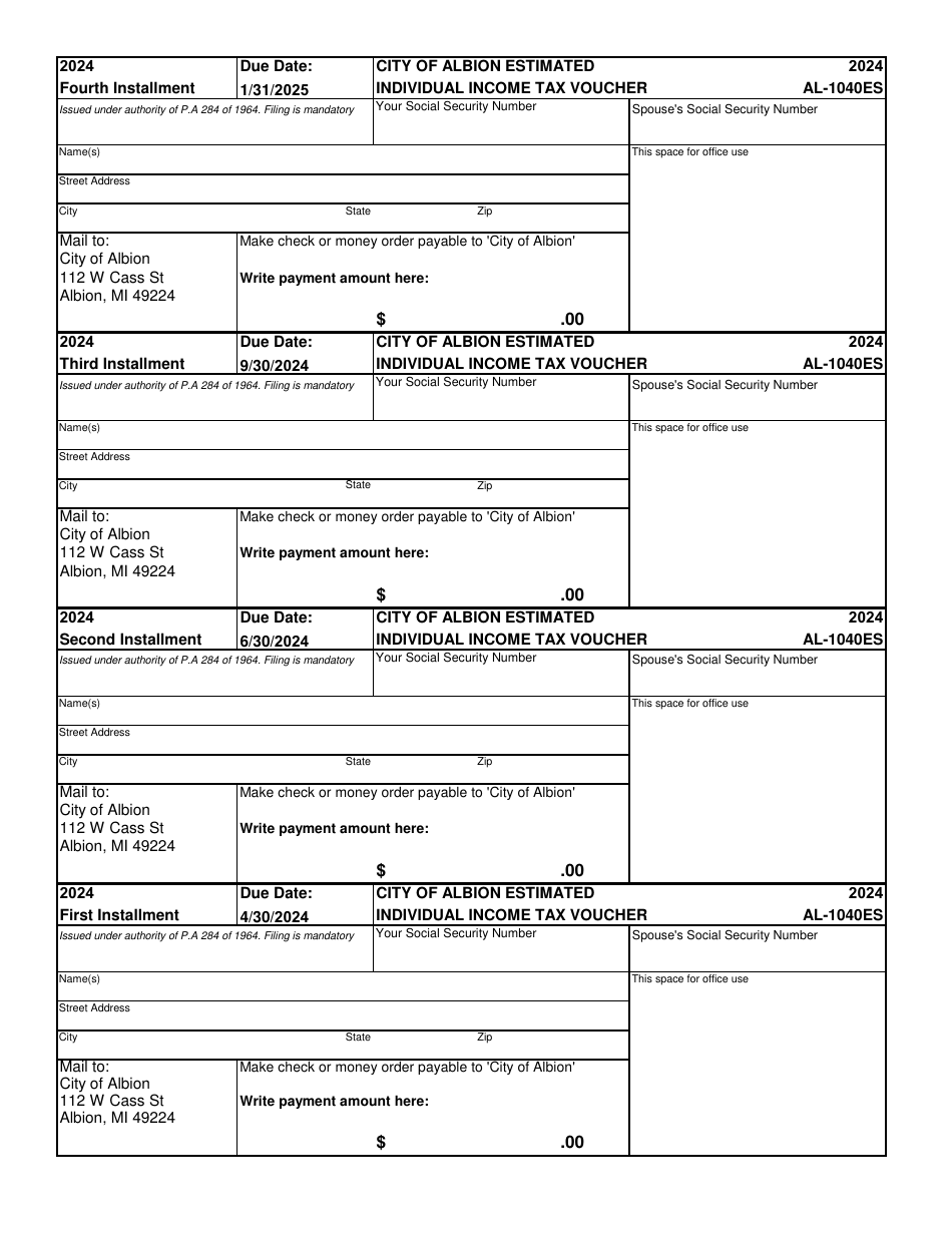 Form AL-1040ES Estimated Individual Income Tax Voucher - City of Albion, Michigan, Page 3